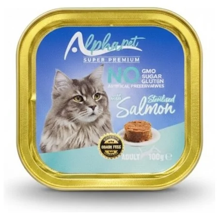 Humides Chat-Alphapet – Barquette Salmon pour Chat Stérilisé – Saumon – 100 g-Tunisie