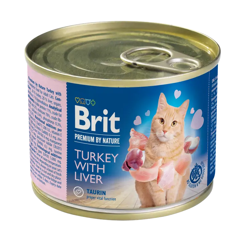 Humides Chat-Pâtée pour Chat Brit Premium By Nature Dinde et Foie 200g-Tunisie