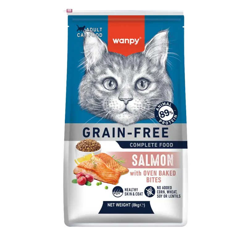 Croquettes Chat-Croquettes Sans Céréales Wanpy au Saumon pour Chat Adulte 8kg-Tunisie