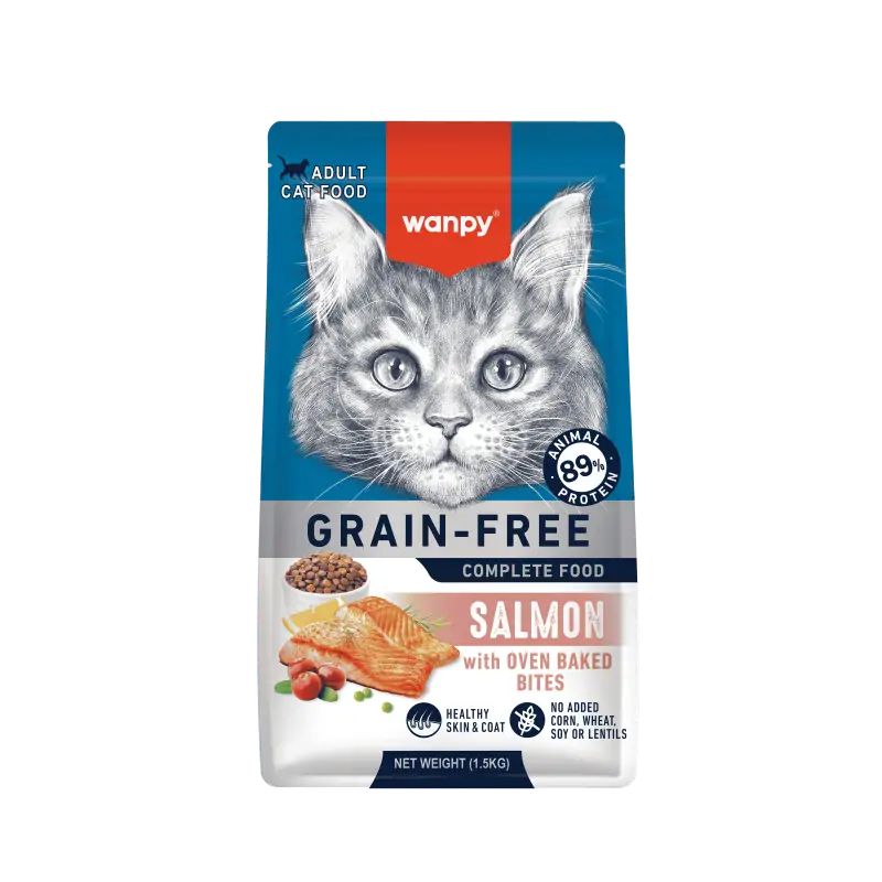 Croquettes Chat-Croquettes Sans Céréales Wanpy au Saumon pour Chat Adulte 1.5kg-Tunisie