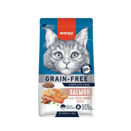 Croquettes Chat-Croquettes Sans Céréales Wanpy au Saumon pour Chat Adulte 1.5kg-Tunisie