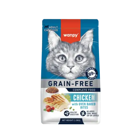 Croquettes Chat-Wanpy Croquettes Sans Céréales au Poulet pour Chat Adulte 1.5kg-Tunisie