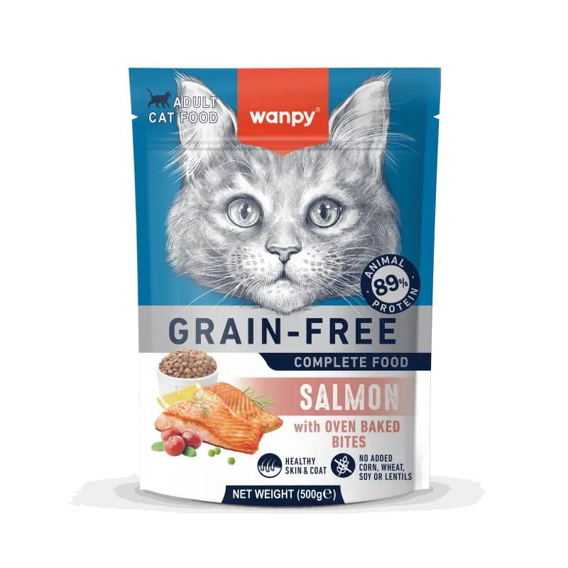 Croquettes Chat-Croquettes Sans Céréales Wanpy au Saumon pour Chat Adulte 500g-Tunisie