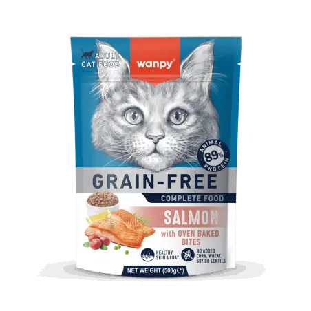 Croquettes Chat-Croquettes Sans Céréales Wanpy au Saumon pour Chat Adulte 500g-Tunisie