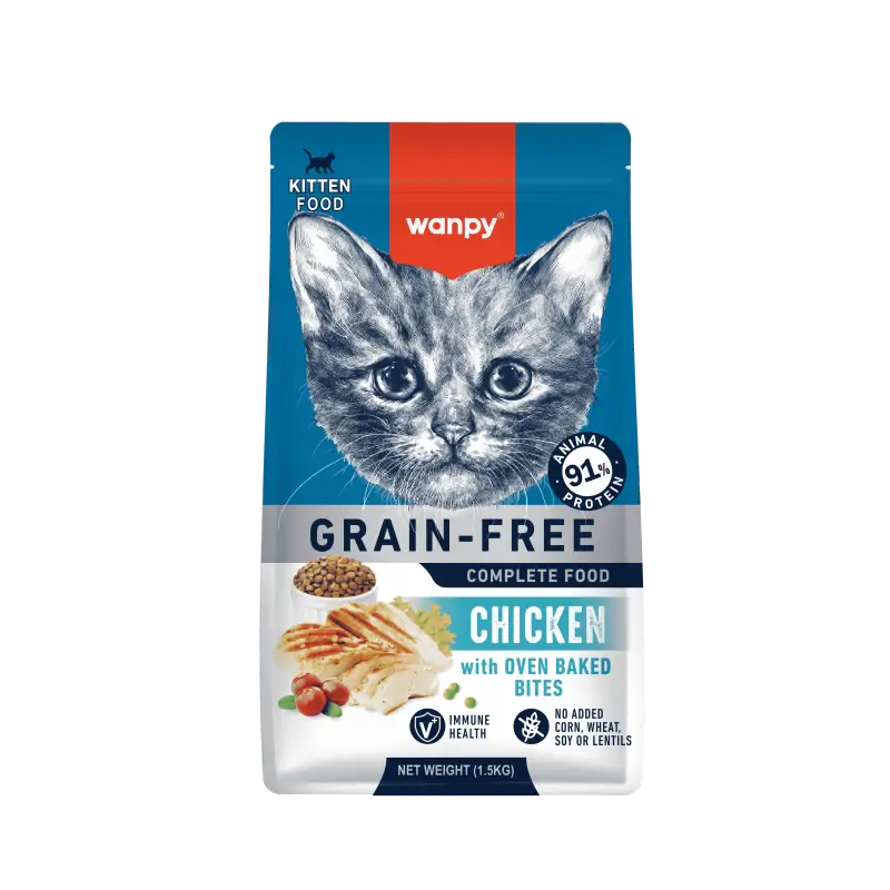 Croquettes Chat-Wanpy Croquettes Sans Céréales au Poulet pour Chaton 1.5kg-Tunisie