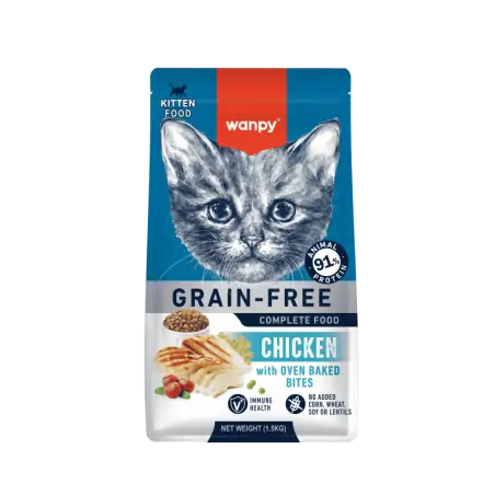 Croquettes Chat-Wanpy Croquettes Sans Céréales au Poulet pour Chaton 1.5kg-Tunisie