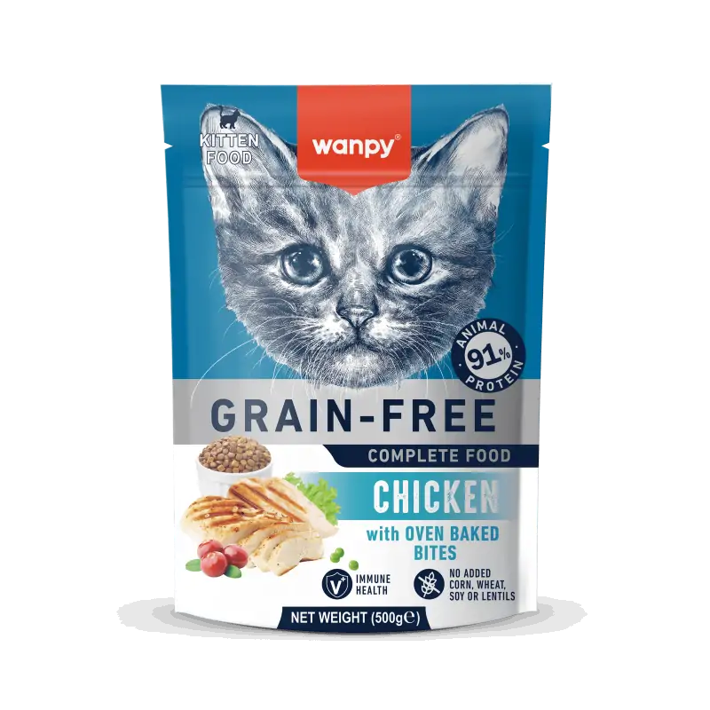 Croquettes Chat-Wanpy Croquettes Sans Céréales au Poulet pour Chaton 500g-Tunisie