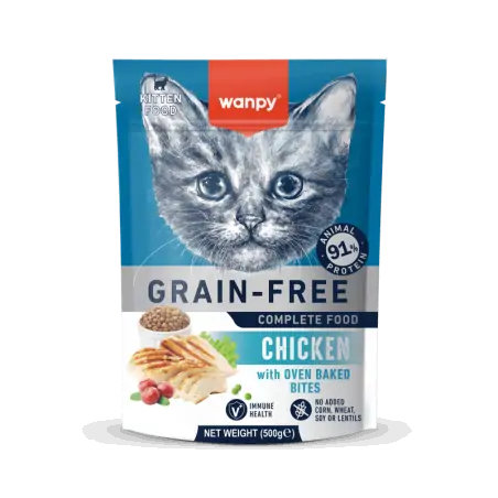 Croquettes Chat-Wanpy Croquettes Sans Céréales au Poulet pour Chaton 500g-Tunisie
