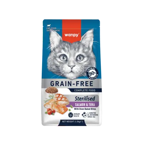 Croquettes Chat-Wanpy Croquettes Sans Céréales au Thon et Saumon pour Chat Stérilisé 1.5kg-Tunisie