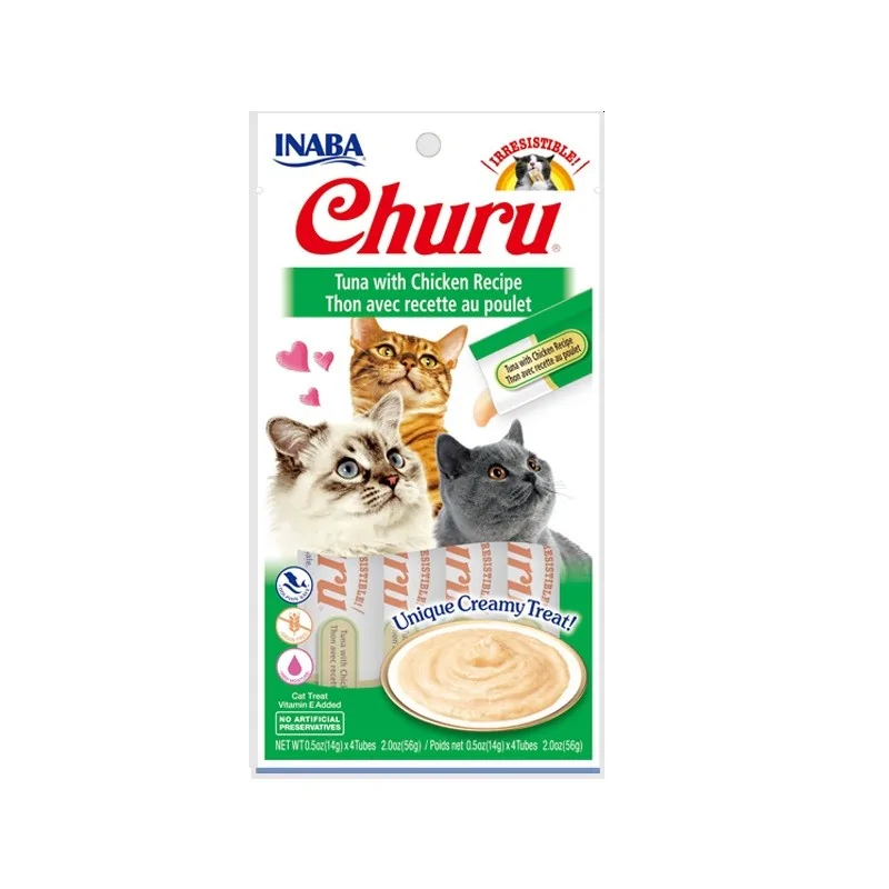 Friandises Chat-Inaba Churu Crème au Thon et Poulet pour Chat Adulte 4 Tubes-Tunisie
