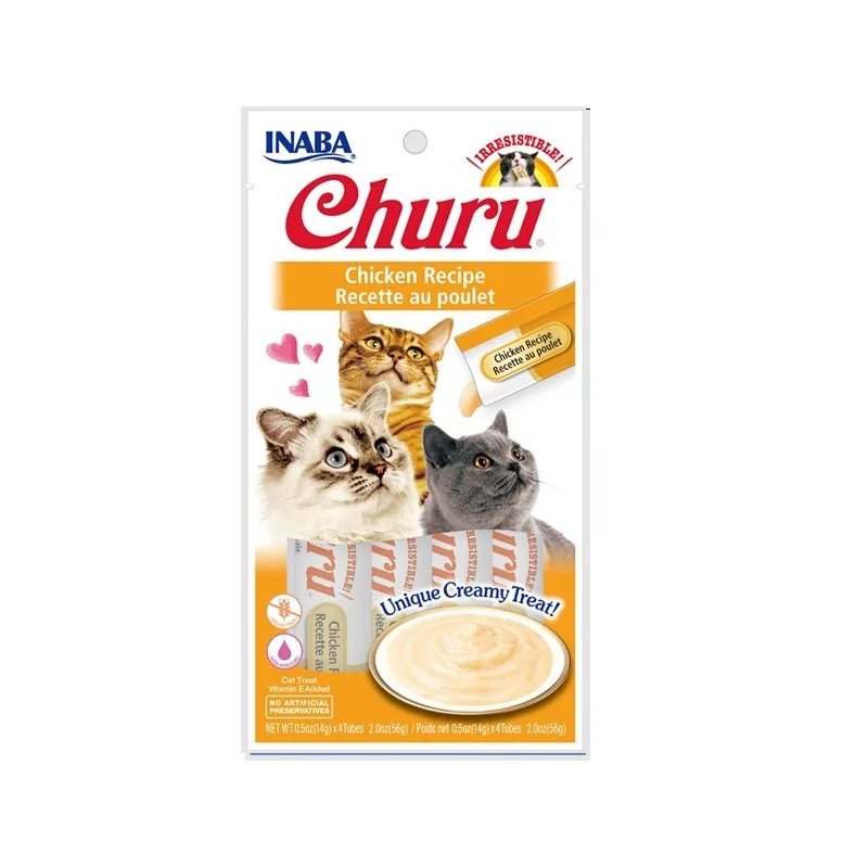 Friandises Chat-Inaba Churu Crème au Poulet pour Chat Adulte 4 Tubes-Tunisie