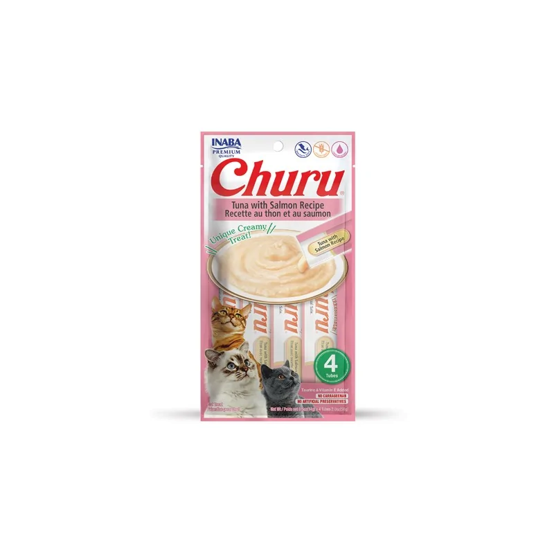 Friandises Chat-Inaba Churu Crème au Thon et Saumon pour Chat Adulte 4 Tubes-Tunisie