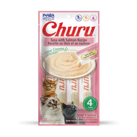 Friandises Chat-Inaba Churu Crème au Thon et Saumon pour Chat Adulte 4 Tubes-Tunisie