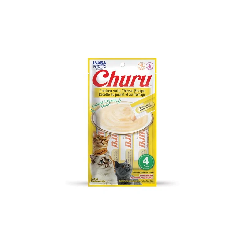 Friandises Chat-Inaba Churu Crème au Poulet et Fromage pour Chat Adulte 4 Tubes-Tunisie