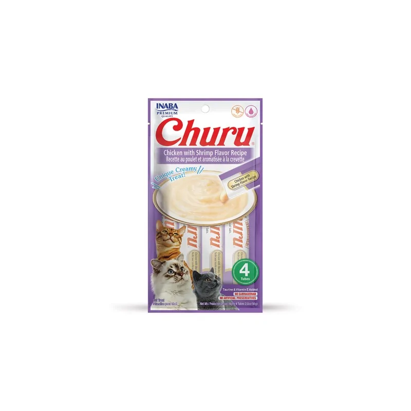 Friandises Chat-Inaba Churu Crème au Poulet et Crevette pour Chat Adulte 4 Tubes-Tunisie