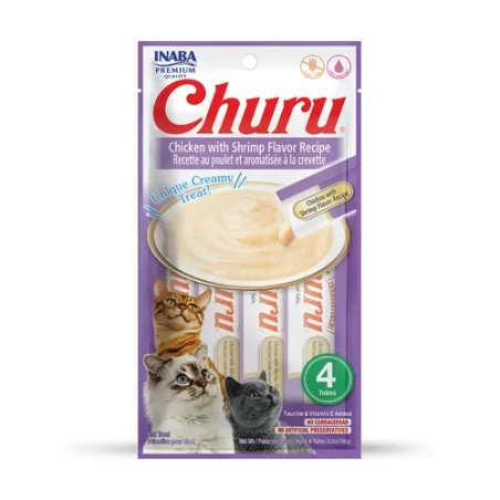 Friandises Chat-Inaba Churu Crème au Poulet et Crevette pour Chat Adulte 4 Tubes-Tunisie