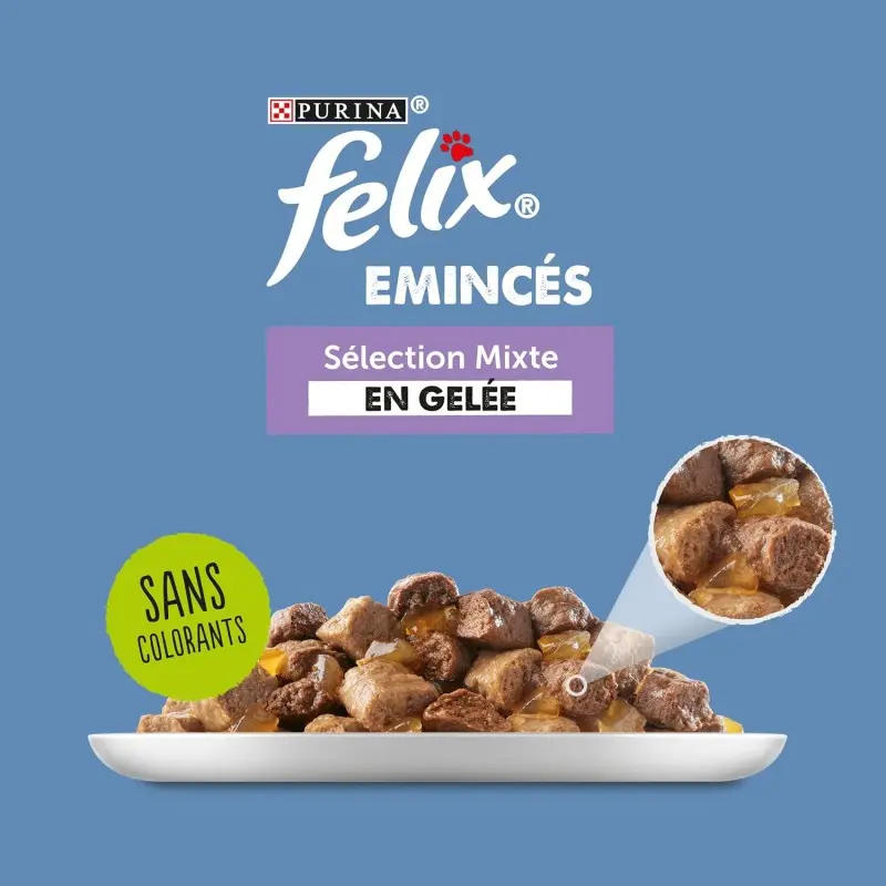 Humides Chat-FELIX- Sachets d'Émincés en Gelée -Sélection Mixte 12*85g-Tunisie