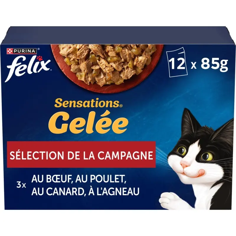 Humides Chat-FELIX - Sensations en Gelée - Sélection Campagne 12*85g-Tunisie