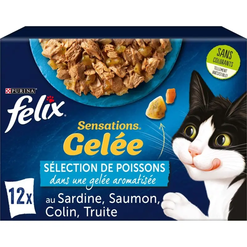 Humides Chat-FELIX Sensations en Gelée - Sélection Poisson 12*85g-Tunisie