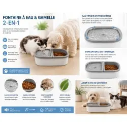 Fontaine à eau et gamelle 2-en-1 pour chiens et chats