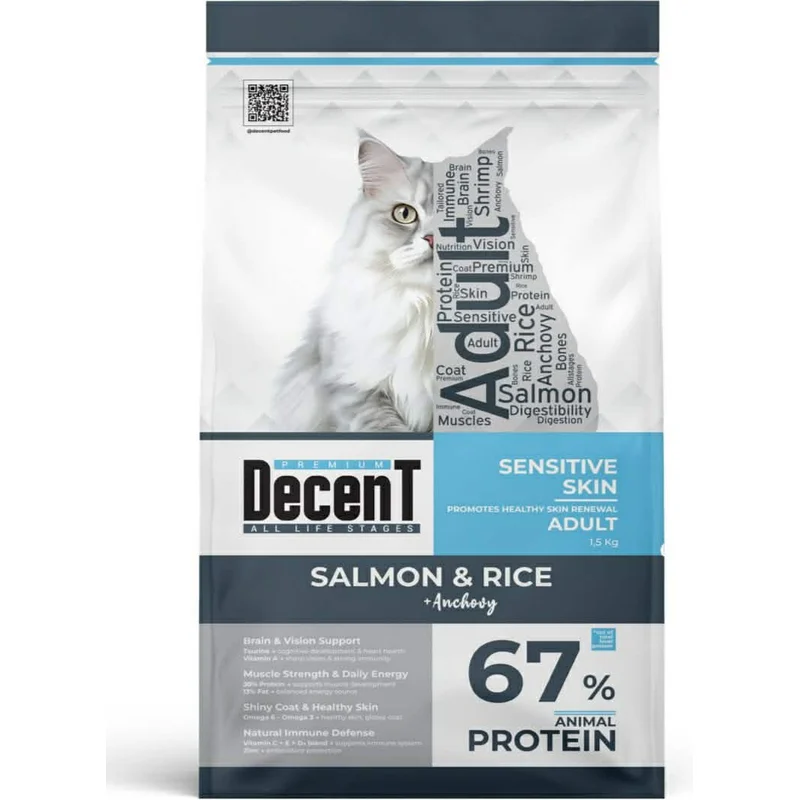 DECENT Sensitive Skin Saumon & Riz pour Chat Adulte 1,5 kg