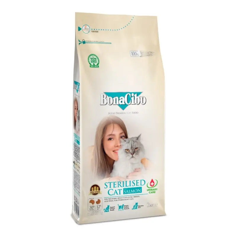 Croquettes Chat-BonaCibo Adult Cat Sterilised Salmon 2KG-Tunisie